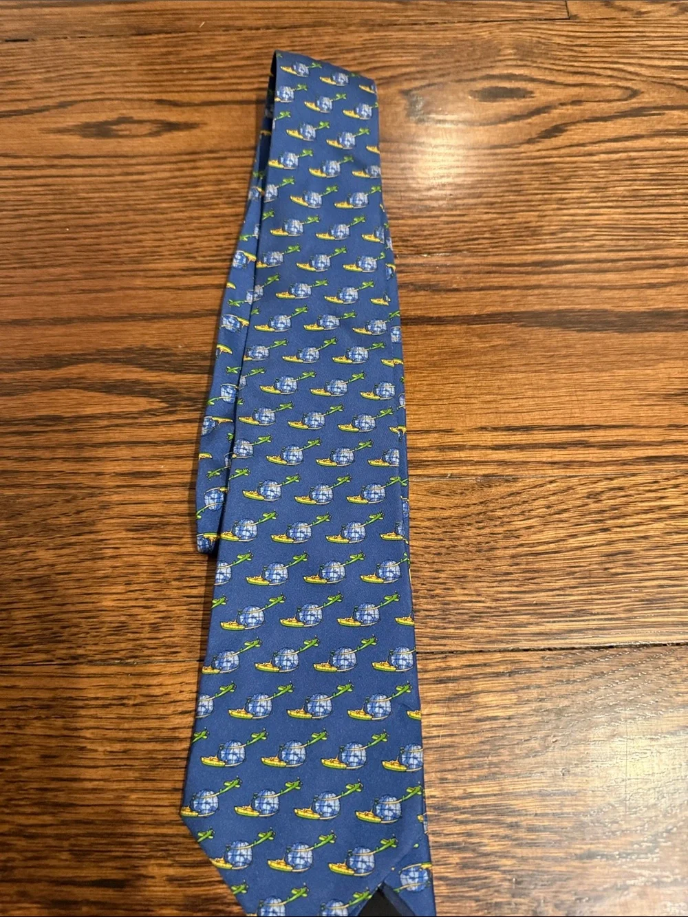 Salvatore Ferragamo Blue Silk Tie with Yellow and Light Blue Boat Motif